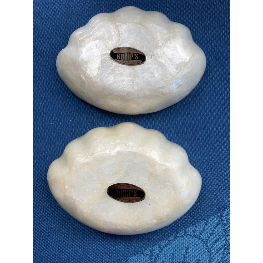 (2) Vintage Shell Shaped Capiz Shell Bowls Gump's Philippines Set Of Two